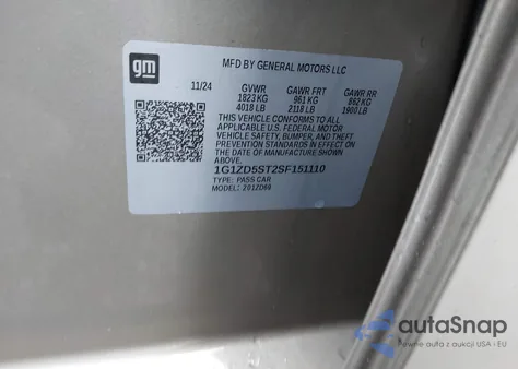 2025 Chevrolet Malibu Fwd 1Lt from USA, damaged, VIN 1G1ZD5ST2SF151110